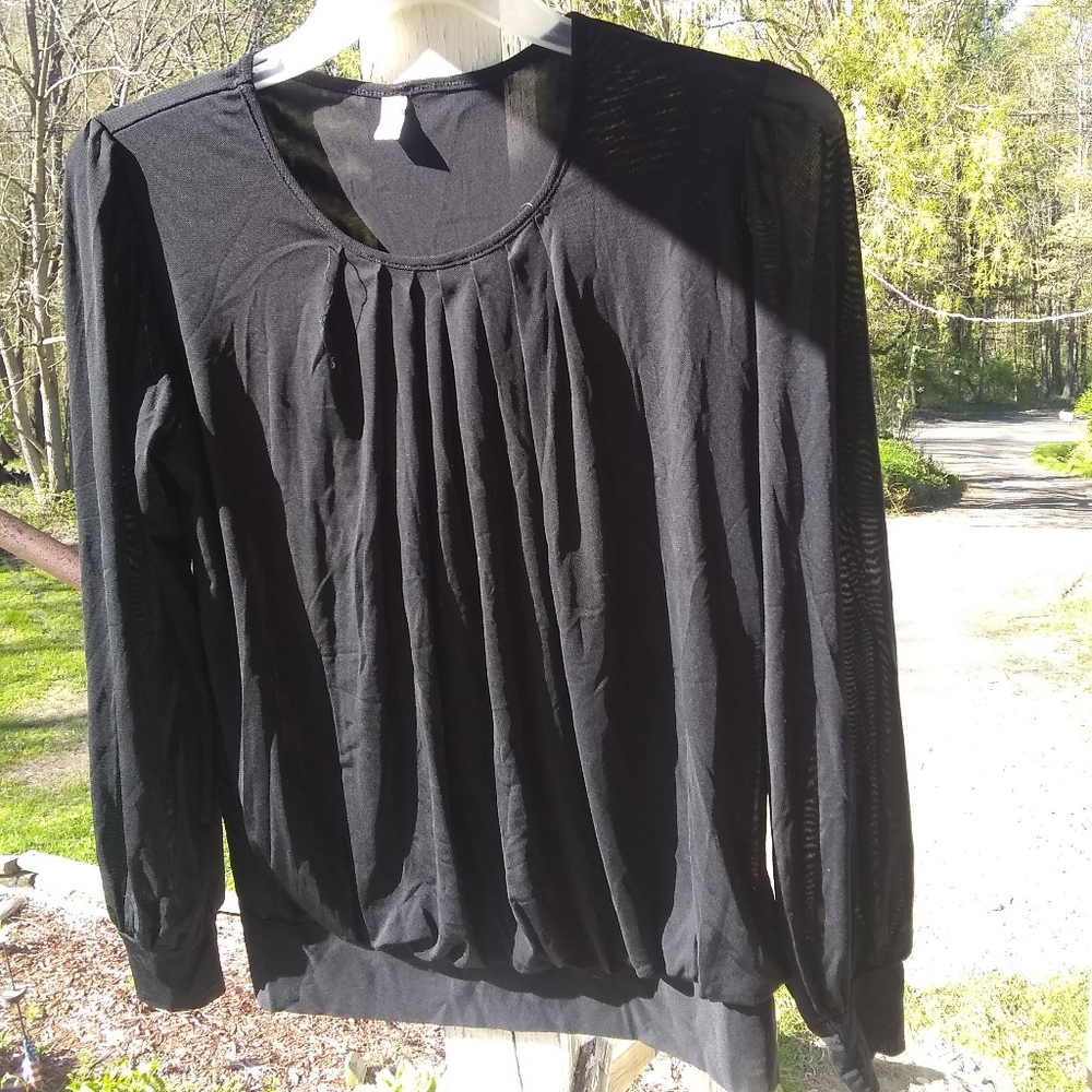 **Women's Black Pleated Sheer Blouse